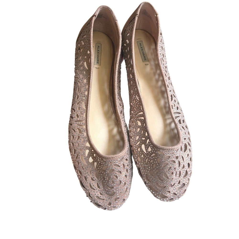 Alex Marie Rose Gold Laser Cut Rhinestone Ballet Flats Womens 10M